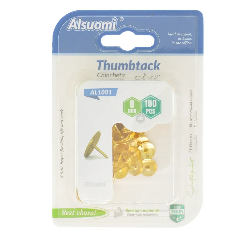 Alsuomi Thumb Tacks Gold Colour 9mm 200Pcs