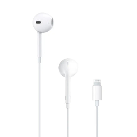 White earphones with Lightning connector on a white background