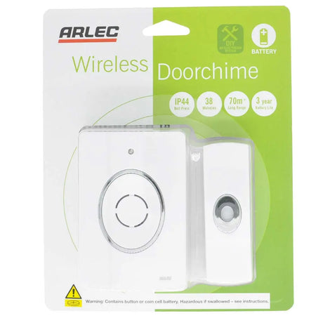 Arlec wireless doorchime packaging with green and white design