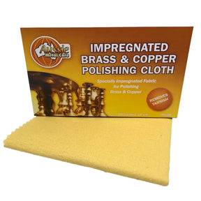 Impregnated brass and copper polishing cloth with packaging on a white background