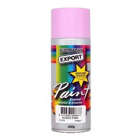 Pink spray paint can with 'Australian Export' branding on a white background