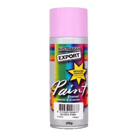 Pink spray paint can with 'Australian Export' branding on a white background