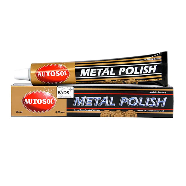 Two tubes of Autosol metal polish on a white background