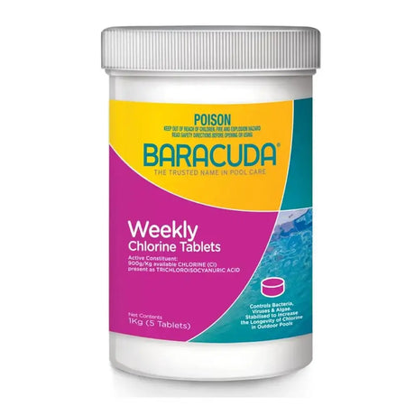 Baracuda Weekly Chlorine Tablets container on a white background