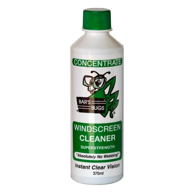Bottle of Bar's Bugs windscreen cleaner on a white background