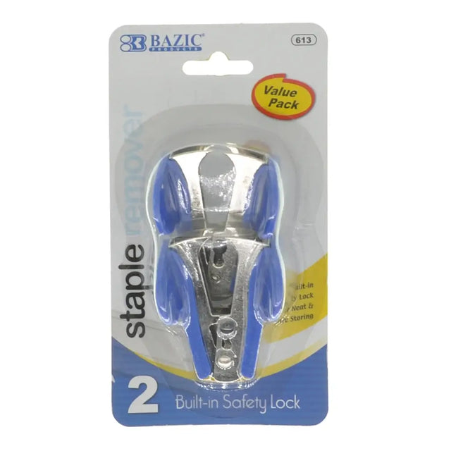 Staple remover with built-in safety lock on BAZIC branded packaging