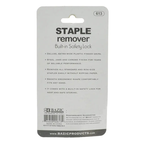 Bazic staple remover packaging with product details on a white background