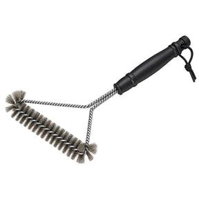 DuraChef BBQ grill brush with a wide wire-bristle head, twisted-wire frame, black handle and hanging loop