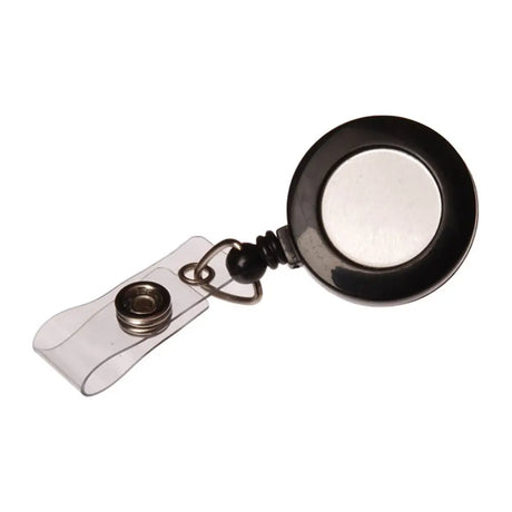 Retractable badge holder with magnifying glass on a white background