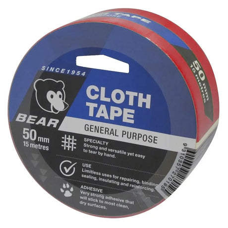 Roll of Bear cloth tape with blue and red packaging on a white background