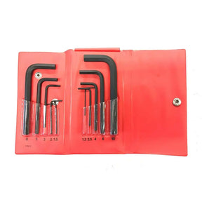 Set of Allen wrenches in a red case on a white background