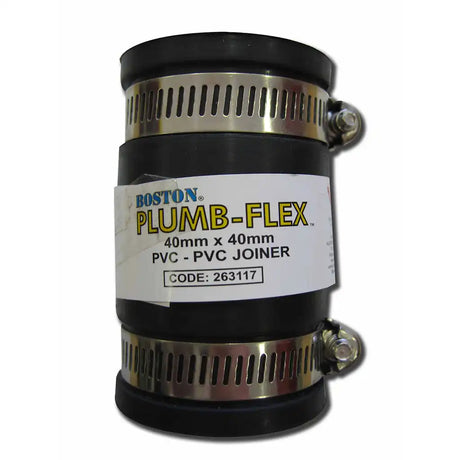 Plumb-Flex PVC-PVC joiner with Boston branding on a white background