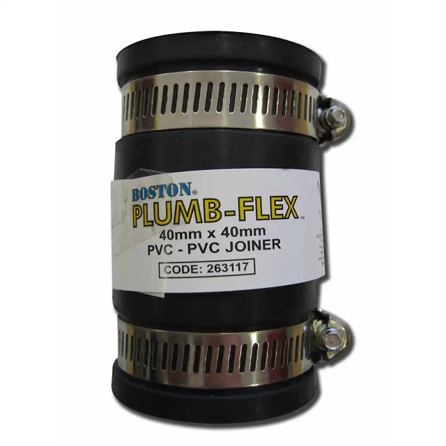 Plumb-Flex PVC-PVC joiner with Boston branding on a white background