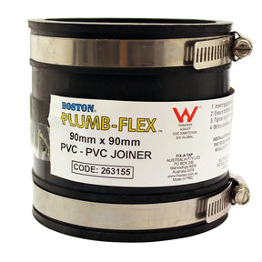 Plumb-flex PVC-PVC joiner with Boston Plumb-Flex label on a white background