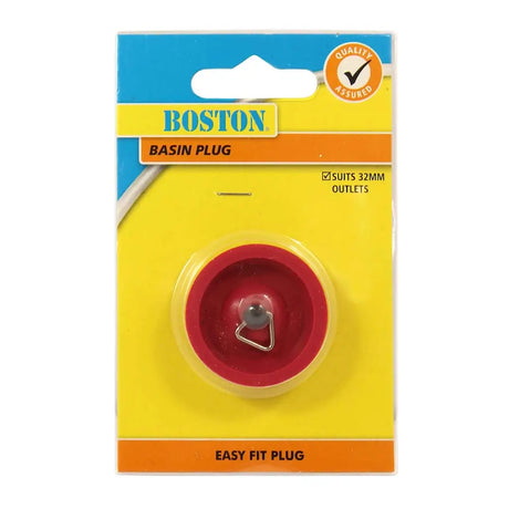 Boston basin plug packaging with yellow background and red plug