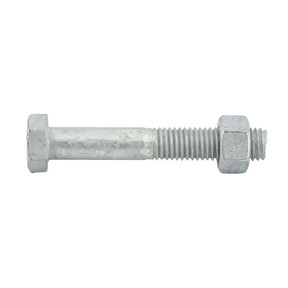 Metal bolt with hex nuts on a white background