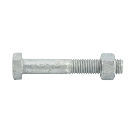 Metal bolt with hex nuts on a white background