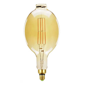 Vintage-style light bulb with a gold finish on a white background