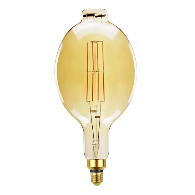Vintage-style light bulb with a gold finish on a white background