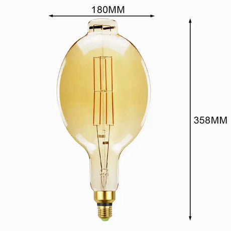 Vintage-style light bulb with dimensions labeled on a white background