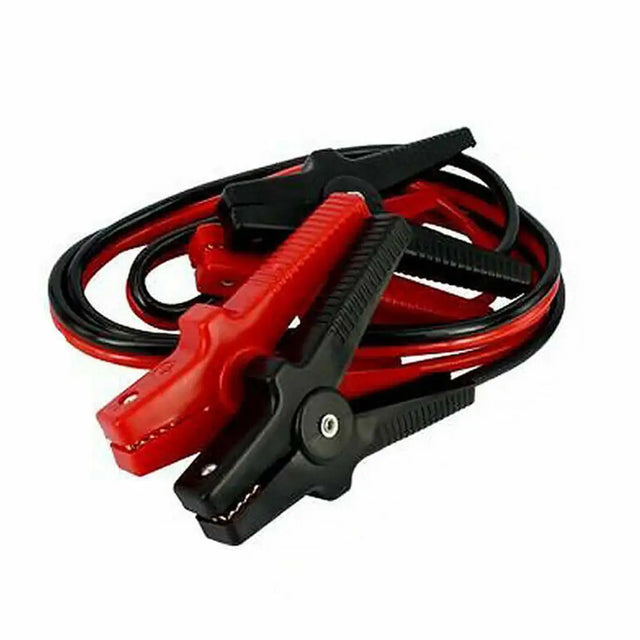Red and black alligator clips with a cable on a white background