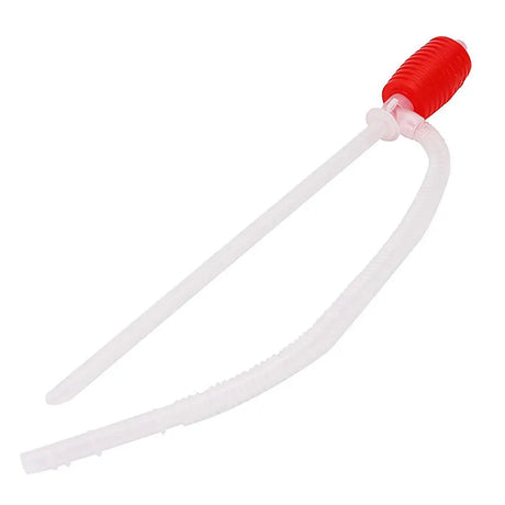 Clear plastic tube with a red cap on a white background