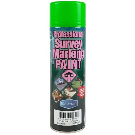 Can of Balchan professional survey marking paint with green lid on a white background