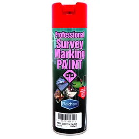 Can of Balchan professional survey marking paint with red cap on a white background