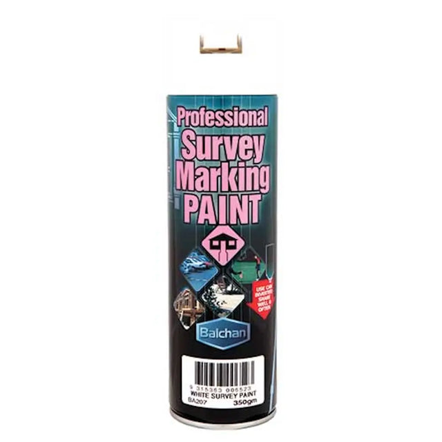 Can of Balchan professional survey marking paint on a white background