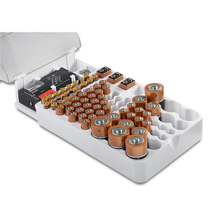 Battery charger with multiple batteries on a white background