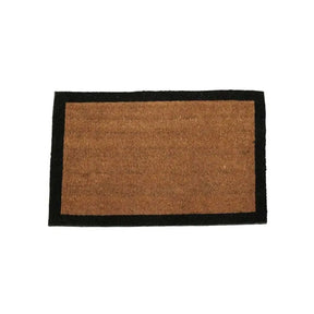 Brown doormat with black border on a white background