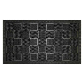 Black doormat with a grid pattern on a white background