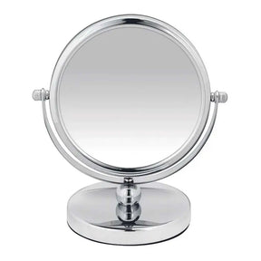 Chrome double-sided vanity mirror on a white background