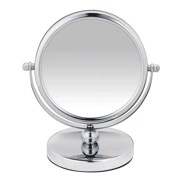 Chrome double-sided vanity mirror on a white background