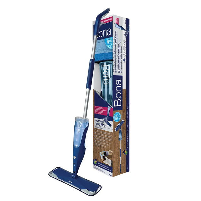 Bona floor cleaning system with mop and packaging on a white background