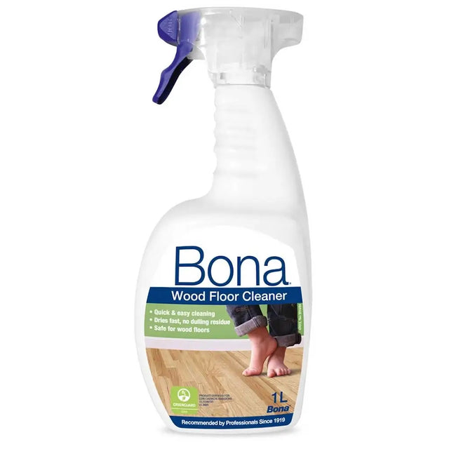 Bona wood floor cleaner spray bottle on a white background