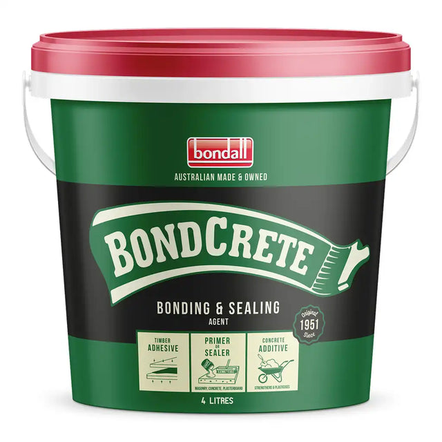 Bucket of BondCrete bonding and sealing agent with Bondal branding.