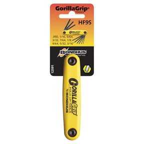 Yellow folding knife with 'GorillaGrip' branding on a white background