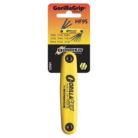 Yellow folding knife with 'GorillaGrip' branding on a white background