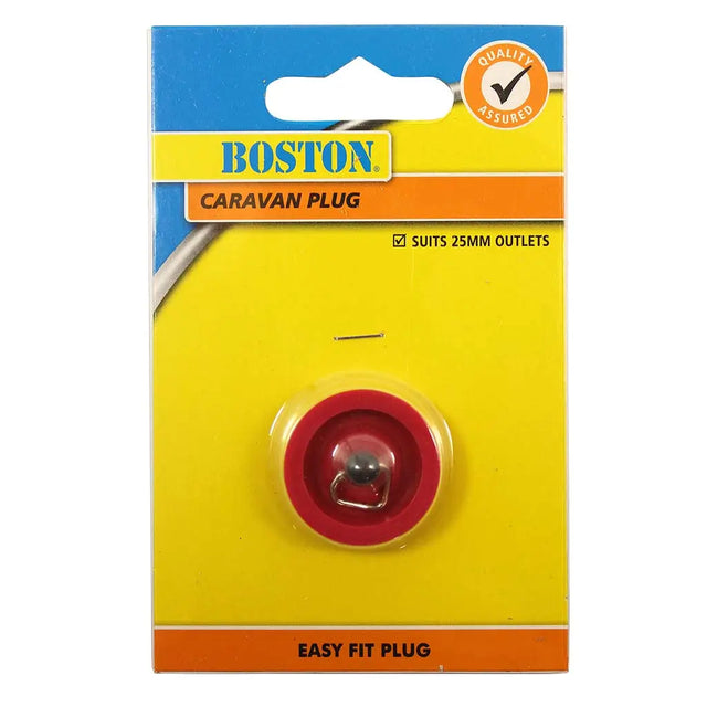 Boston caravan plug packaging with yellow background and red plug