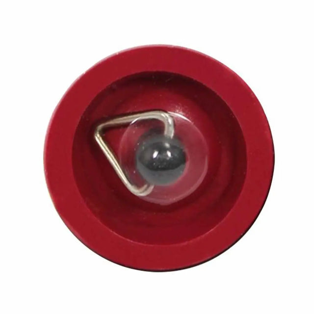 Red circular object with a central metallic component on a white background