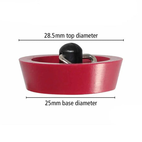 Red metal ring with measurements on a white background