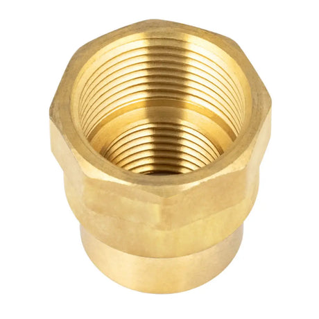 Brass hexagonal pipe fitting on a white background