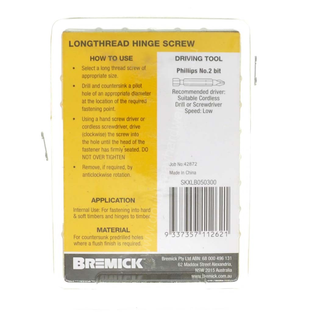 Bremick 10Gx30mm Countersunk Long Thread Hinge Screw Phillips Brass Plated 100Pcs