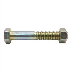 Metal bolt with hex nuts on a white background