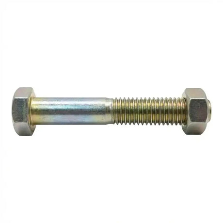 Metal bolt with hex nuts on a white background