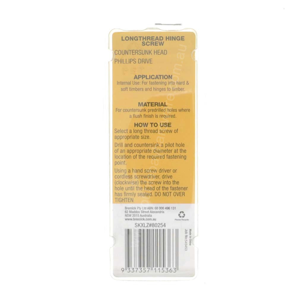 Bremick 8Gx25mm Countersunk Long Thread Hinge Screw Phillips Zinc Plated 30Pcs