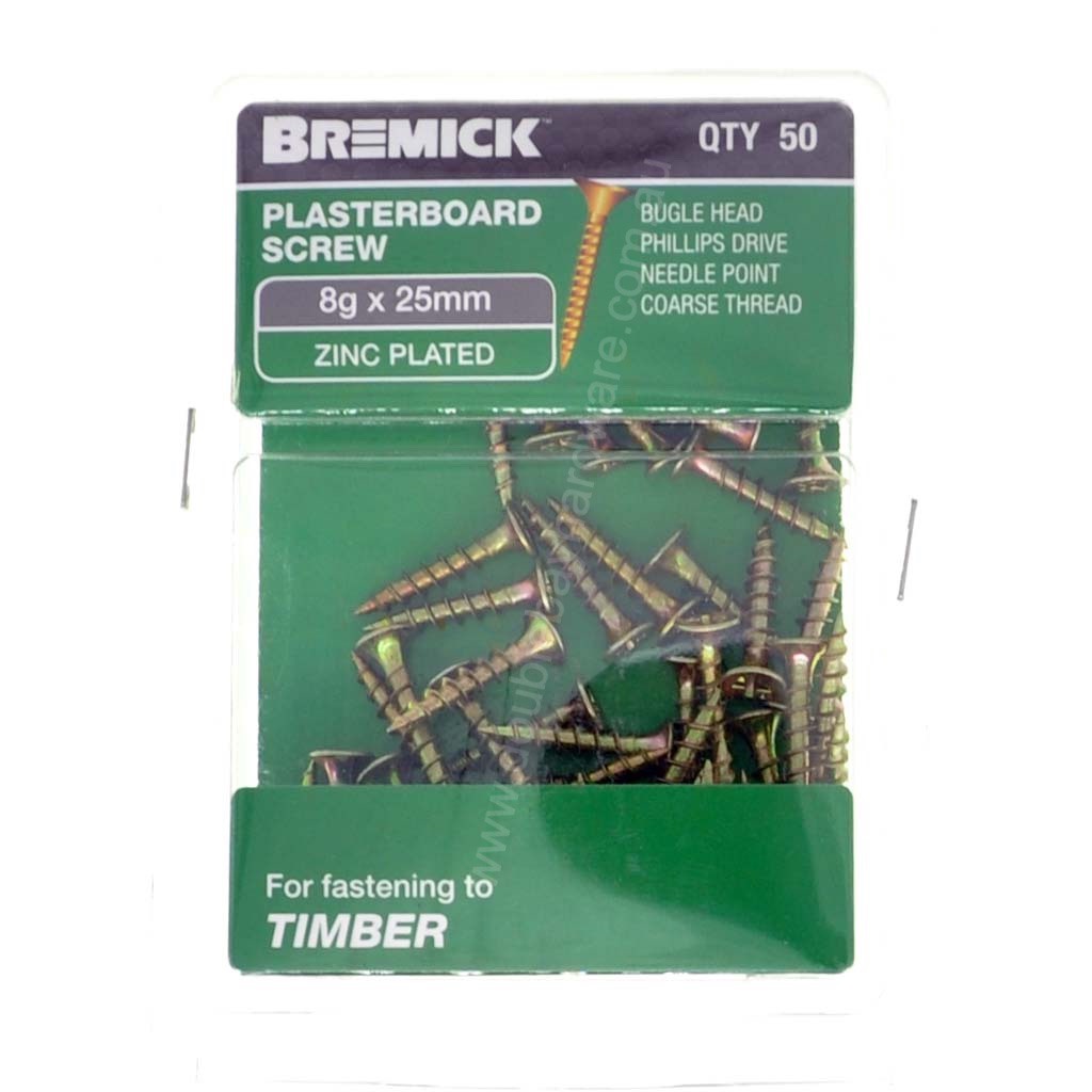 Bremick 8Gx25mm Bugle Plasterboard Screw Phillips Zinc Plated 50Pcs