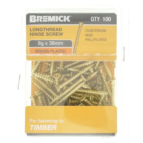 Pack of Bremick longthread hinge screws with visible screws inside the packaging.