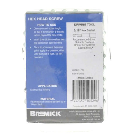 Bremick hex head screw packaging with blue and gray design